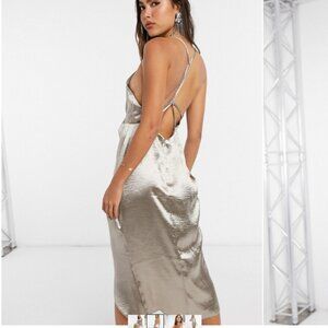 ASOS DESIGN drape front cami slip dress with strap back detail